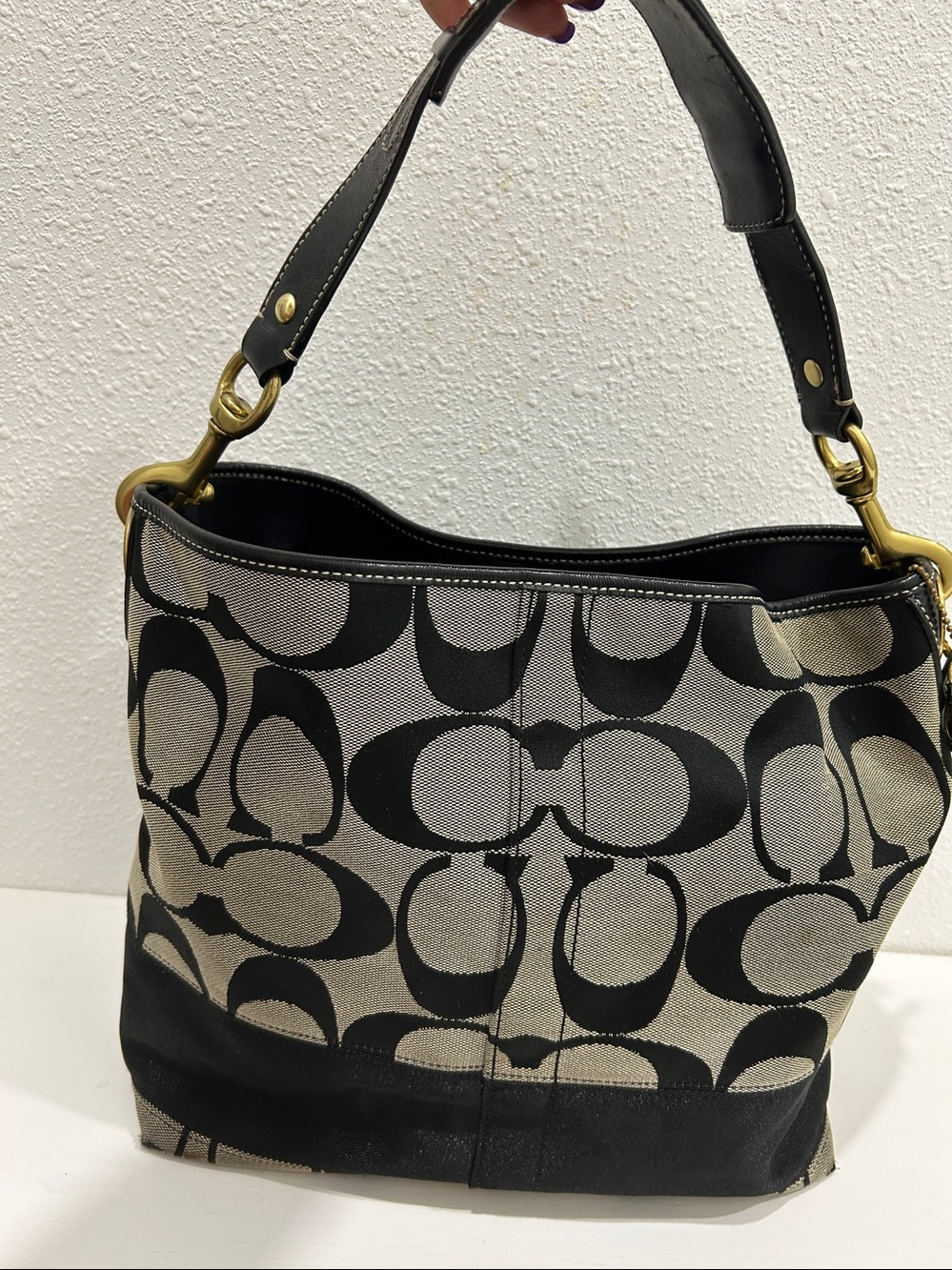 Vintage Y2K-era Coach Signature Jacquard Shoulder Tote w/ Premium Brass Hardware